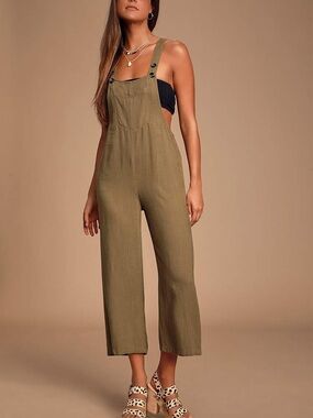 Lulus Overall Linen Olive Green